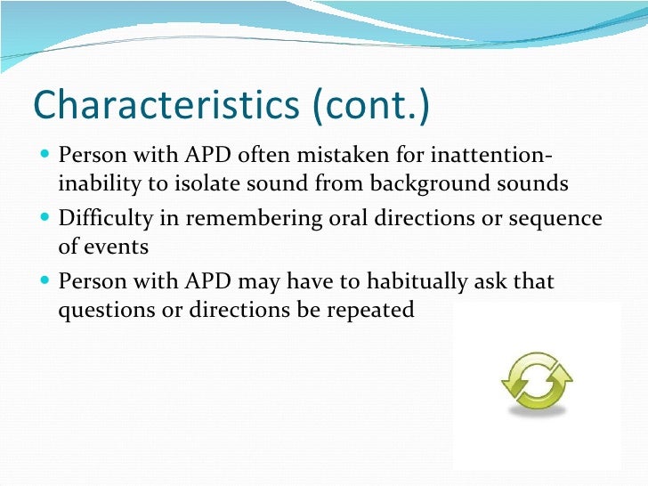 auditory processing disorder short essay Central auditory processing disorder (capd), also known as auditory processing disorder (apd), refers to the according to the american speech-language hearing association (asha), central auditory hayes health technology brief. auditory processing disorder short essay Central auditory processing disorder (capd), also known as auditory processing disorder (apd), refers to the according to the american speech-language hearing association (asha), central auditory hayes health technology brief.