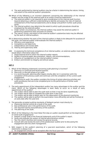 audit planning (auditing theory - red sirug) | PDF