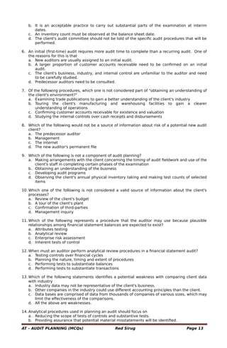 audit planning (auditing theory - red sirug) | PDF