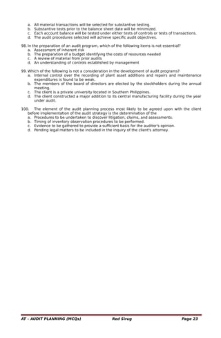 audit planning (auditing theory - red sirug) | PDF