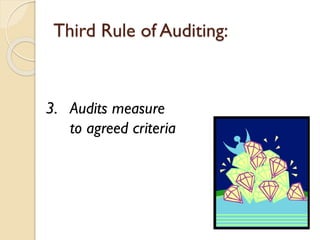 Third Rule of Auditing:

3. Audits measure
to agreed criteria

 