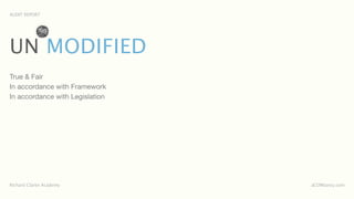 AUDIT REPORT




UN MODIFIED
True & Fair
In accordance with Framework
In accordance with Legislation




Richard Clarke Academy           aCOWtancy.com
 