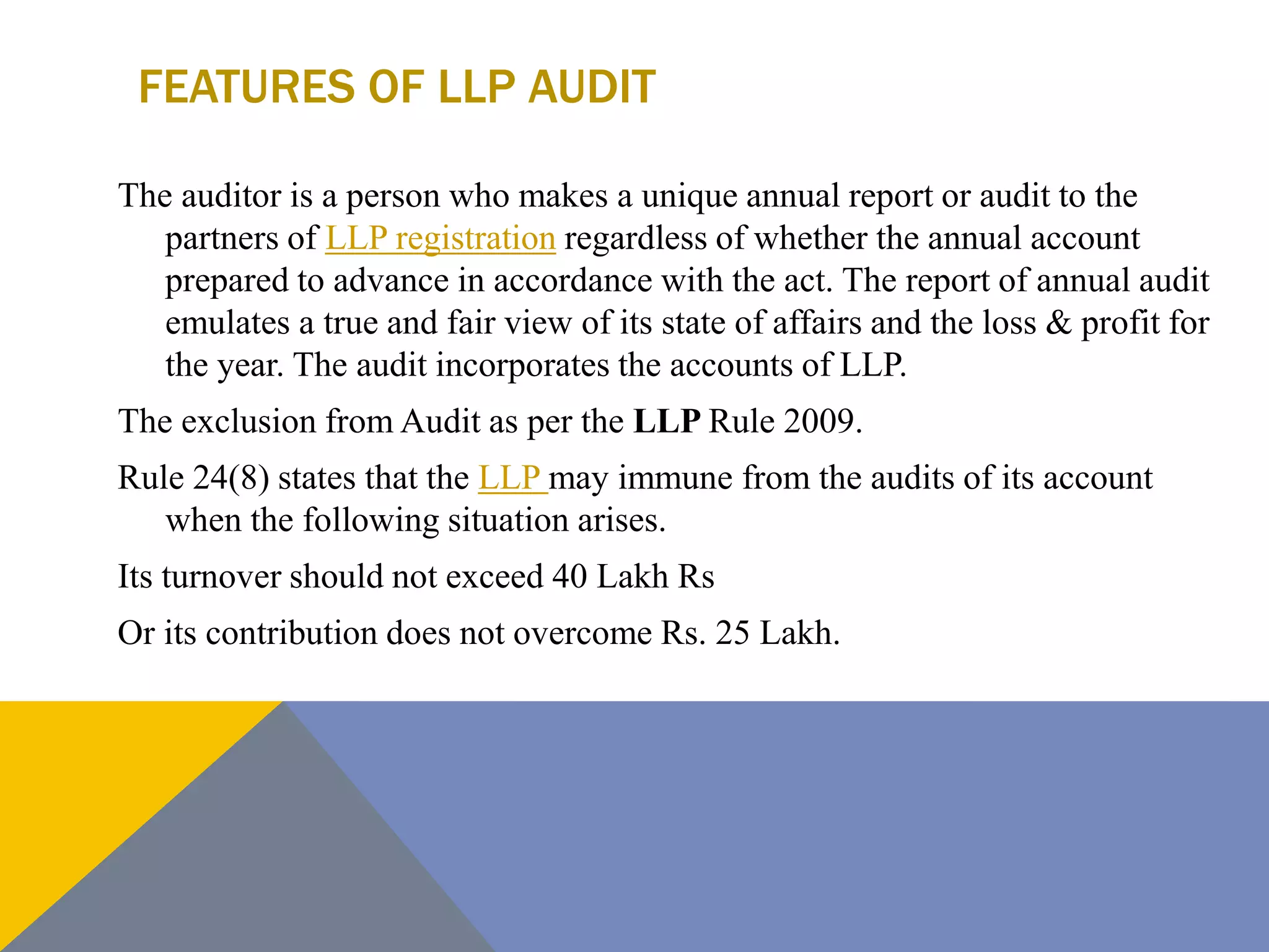 LLP Registration Audit requirements in India Corpstore PPT