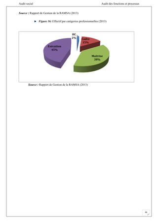 Audit social Audit des fonctions et processus
66
Source : Rapport de Gestion de la RAMSA (2013)
Figure 16: Effectif par catégories professionnelles (2013)
Source : Rapport de Gestion de la RAMSA (2013)
HC
2% Cadre
15%
Maitrise
38%
Exécution
45%
 