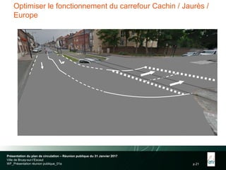 p.21
Optimiser le fonctionnement du carrefour Cachin / Jaurès /
Europe
Présentation du plan de circulation – Réunion publique du 31 Janvier 2017
Ville de Bruay-sur-l’Escaut
WF_Présentation réunion publique_01a
 
