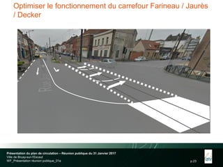 p.23
Optimiser le fonctionnement du carrefour Farineau / Jaurès
/ Decker
Présentation du plan de circulation – Réunion publique du 31 Janvier 2017
Ville de Bruay-sur-l’Escaut
WF_Présentation réunion publique_01a
 