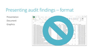Presenting audit findings – format
Presentation
Document
Graphics
 