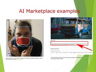 AI Marketplace examples
Demonstration of the Mask Detector for Epidemiological Safety by Vitech
Lab. Picture courtesy Sandro Luck
Demonstration of the Vehicle Damage Inspection developed by Persistent
on Amazon Market Place
 