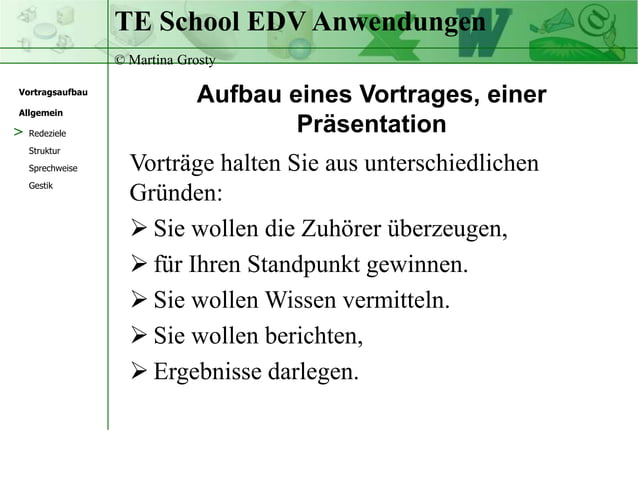 Aufbau eines Vortrages, einer Präsentation PPT