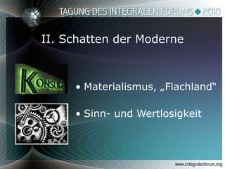 II. Schatten der Moderne Materialismus, „Flachland“ Sinn- und Wertlosigkeit 