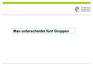 Man unterscheidet fünf Gruppen
 