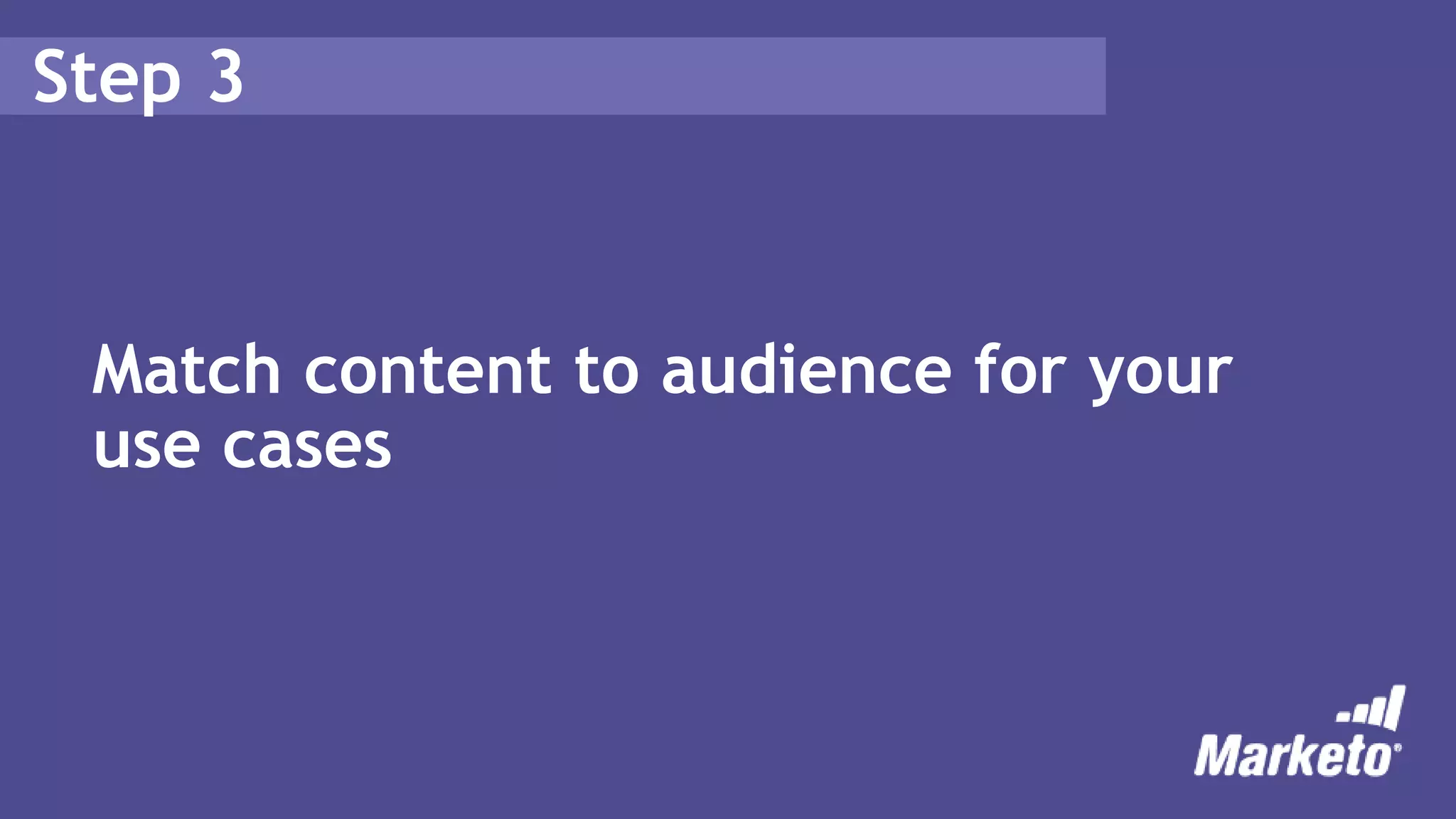 Step 3
Match content to audience for your
use cases
 