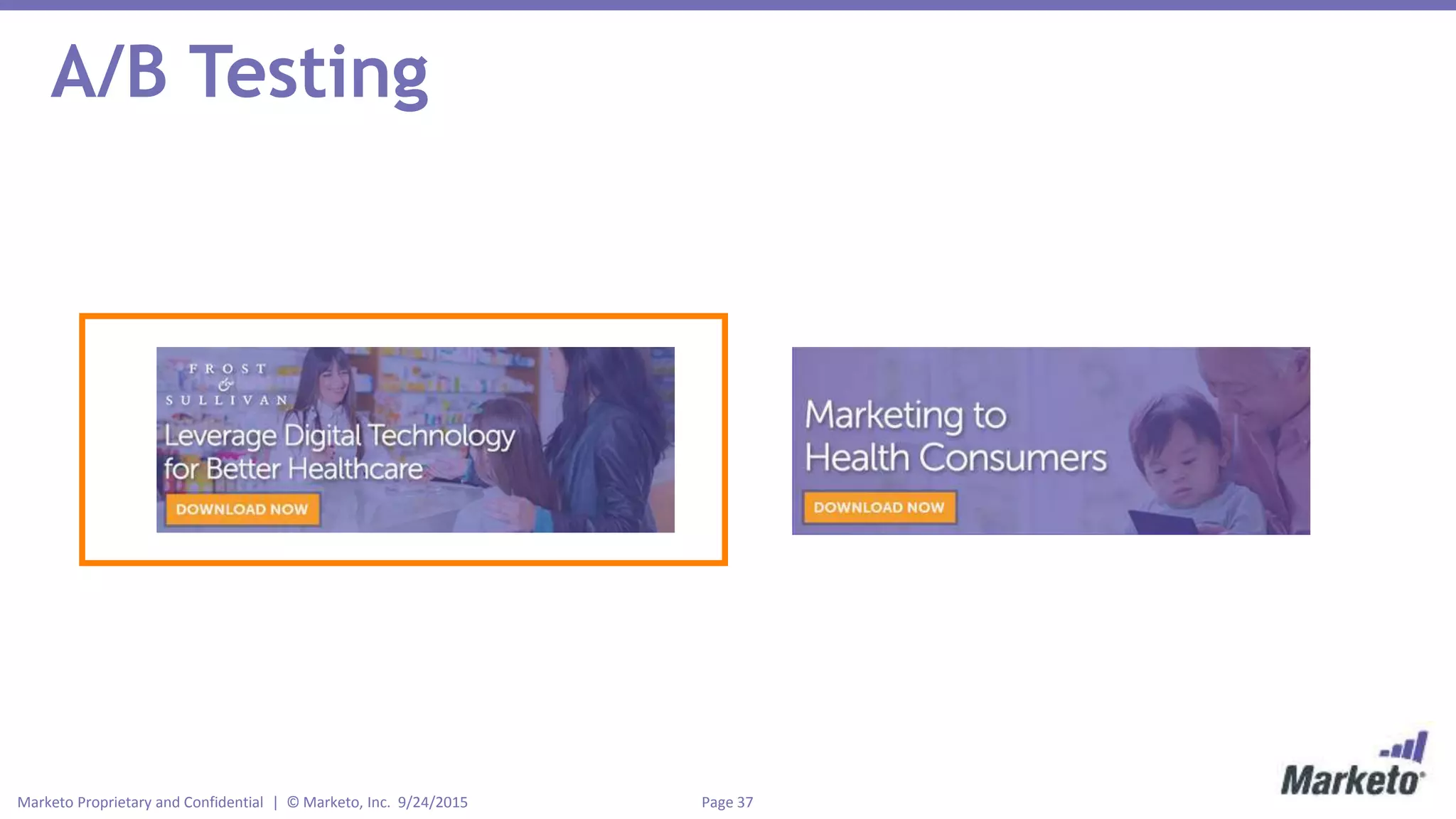 Page 37Marketo Proprietary and Confidential | © Marketo, Inc. 9/24/2015
A/B Testing
 
