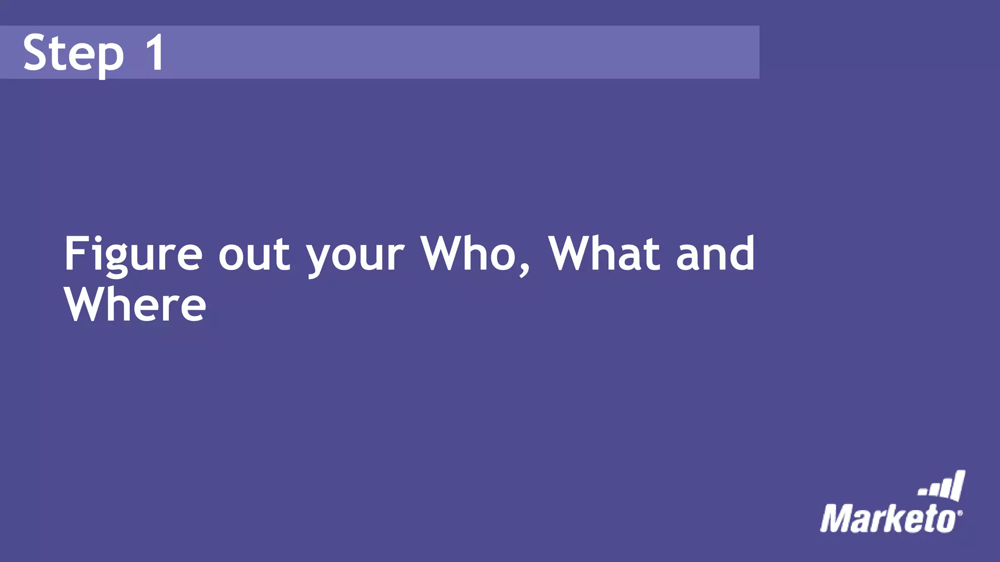 Step 1
Figure out your Who, What and
Where
 