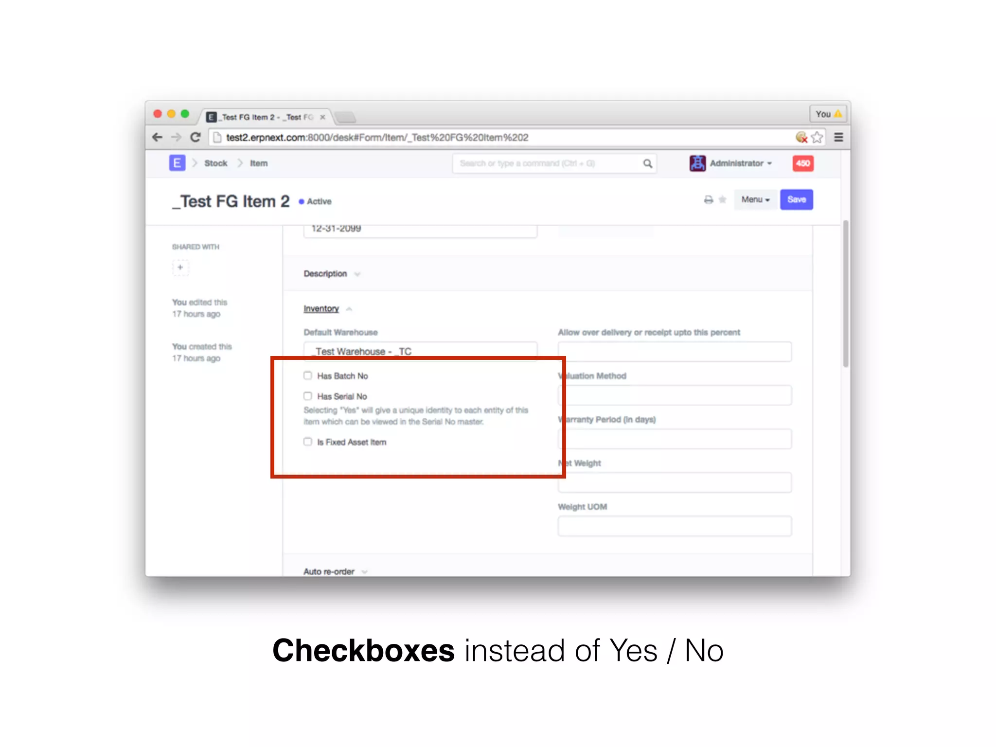 Checkboxes instead of Yes / No
 
