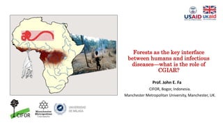 Forests as the key interface
between humans and infectious
diseases—what is the role of
CGIAR?
Prof. John E. Fa
CIFOR, Bogor, Indonesia.
Manchester Metropolitan University, Manchester, UK.
 