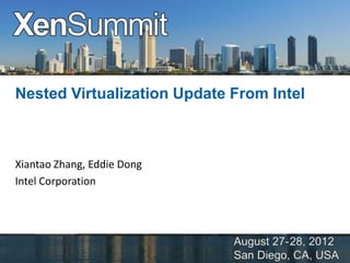 Nested Virtualization Update From Intel



Xiantao Zhang, Eddie Dong
Intel Corporation
 