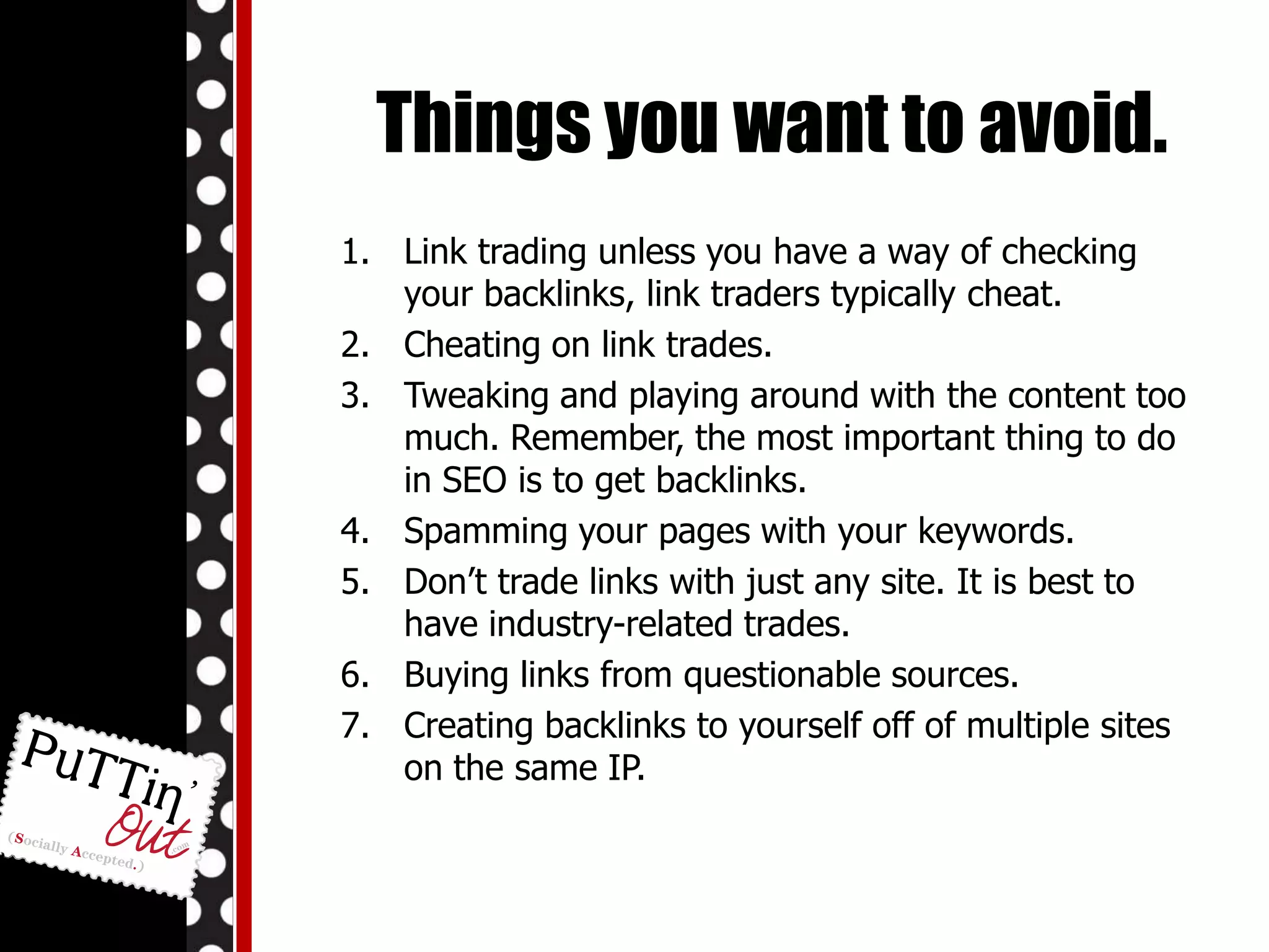 What other sites say about your site is more important than what you say. How To Make Algorithms Work. Submit your site to respectable directories.Submit articles or blogs to Digg, Reddit or other social sites.Buy links. This is a viable solution, but can be expensive. Major search engines frown upon the practice, so if you do buy links don’t over do it.Trading links with other sites.Write articles and submit them to article submission sites like articledashboard.comWrite press releases and submit them to online PR sites.Use an affiliate program that doesn’t use a redirect on the backlink.      (Ex. directtrack.com or fusionquest.com.)