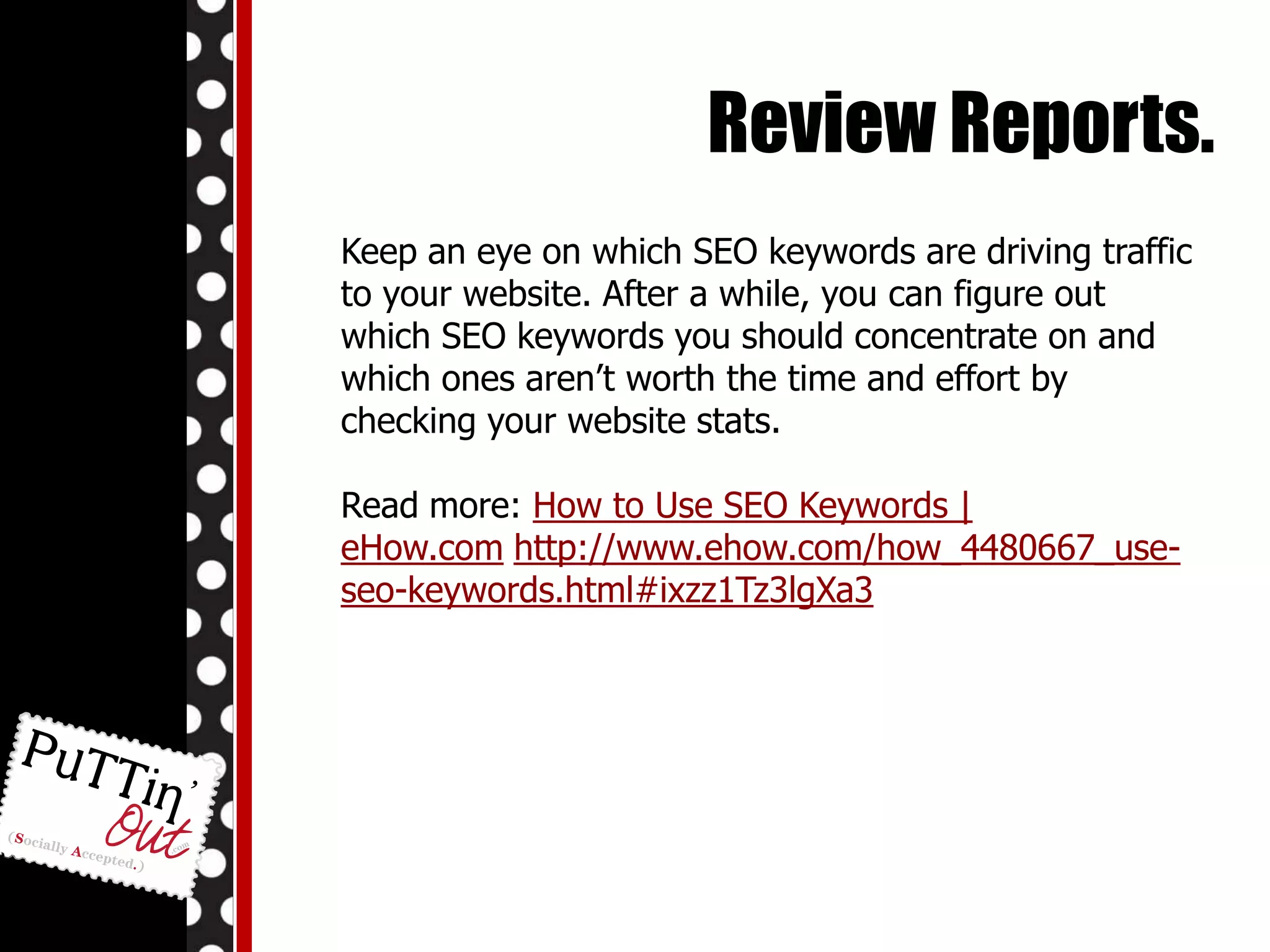 Things you want to avoid.Link trading unless you have a way of checking your backlinks, link traders typically cheat. Cheating on link trades.Tweaking and playing around with the content too much. Remember, the most important thing to do in SEO is to get backlinks.Spamming your pages with your keywords.Don’t trade links with just any site. It is best to have industry-related trades.Buying links from questionable sources.Creating backlinks to yourself off of multiple sites on the same IP.