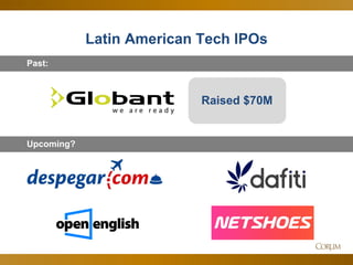 43 
Latin American Tech IPOs 
Raised $70M 
Past: 
Upcoming?  
