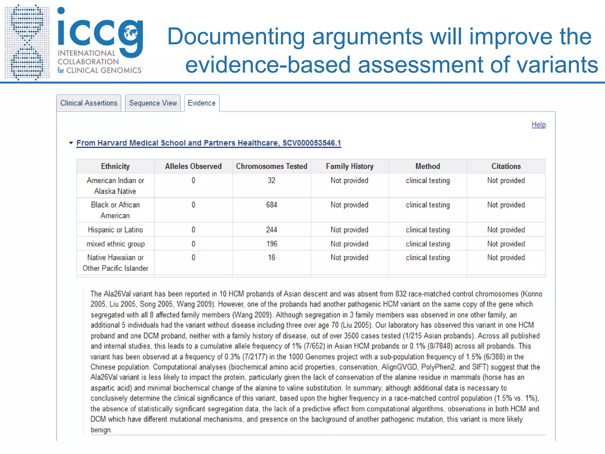Documenting arguments will improve the
evidence-based assessment of variants
 