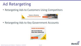 Page 26Marketo Proprietary and Confidential | © Marketo, Inc. 8/29/2017
Ad Retargeting
• Retargeting Ads to Customers Using Competitors
• Retargeting Ads to Key Government Accounts
 