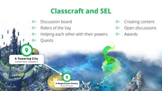 Classcraft and SEL
Discussion board
Riders of the Vay
Helping each other with their powers
Quests
Creating content
Open discussions
Awards
 