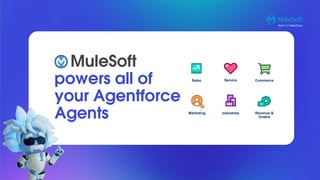 MuleSoft
powers all of
your Agentforce
Agents
Service
Sales Commerce
Industries
Marketing Revenue &
Orders
 