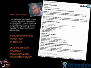 Marc Florit Miravet

| Just a Follower, Fan, Father & Lover
| Unutopic, Agileholic & Addicted to
Delivering Value | Systems Irritator &
Change Catalist | Coaching to reach
Trusted & Fair Business & Personal
Relationships !


marc.florit@wynwin.es
@CramTirolf
@_WynWin

Miembro activo de
@AgileBCN
@LeanStartUpBCN
@GameStormingBCN
 