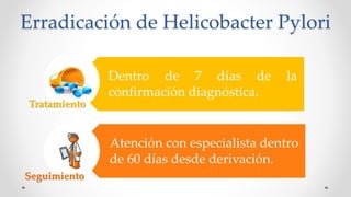 Erradicación de Helicobacter Pylori
Dentro de 7 días de la
confirmación diagnóstica.
Atención con especialista dentro
de 6...