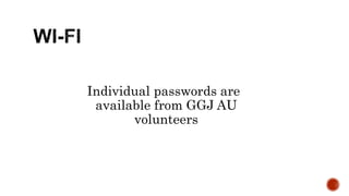 Individual passwords are
available from GGJ AU
volunteers
 