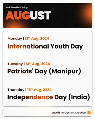 August Social Media Calendar 2024 India Social Media Content Calendar PDF
