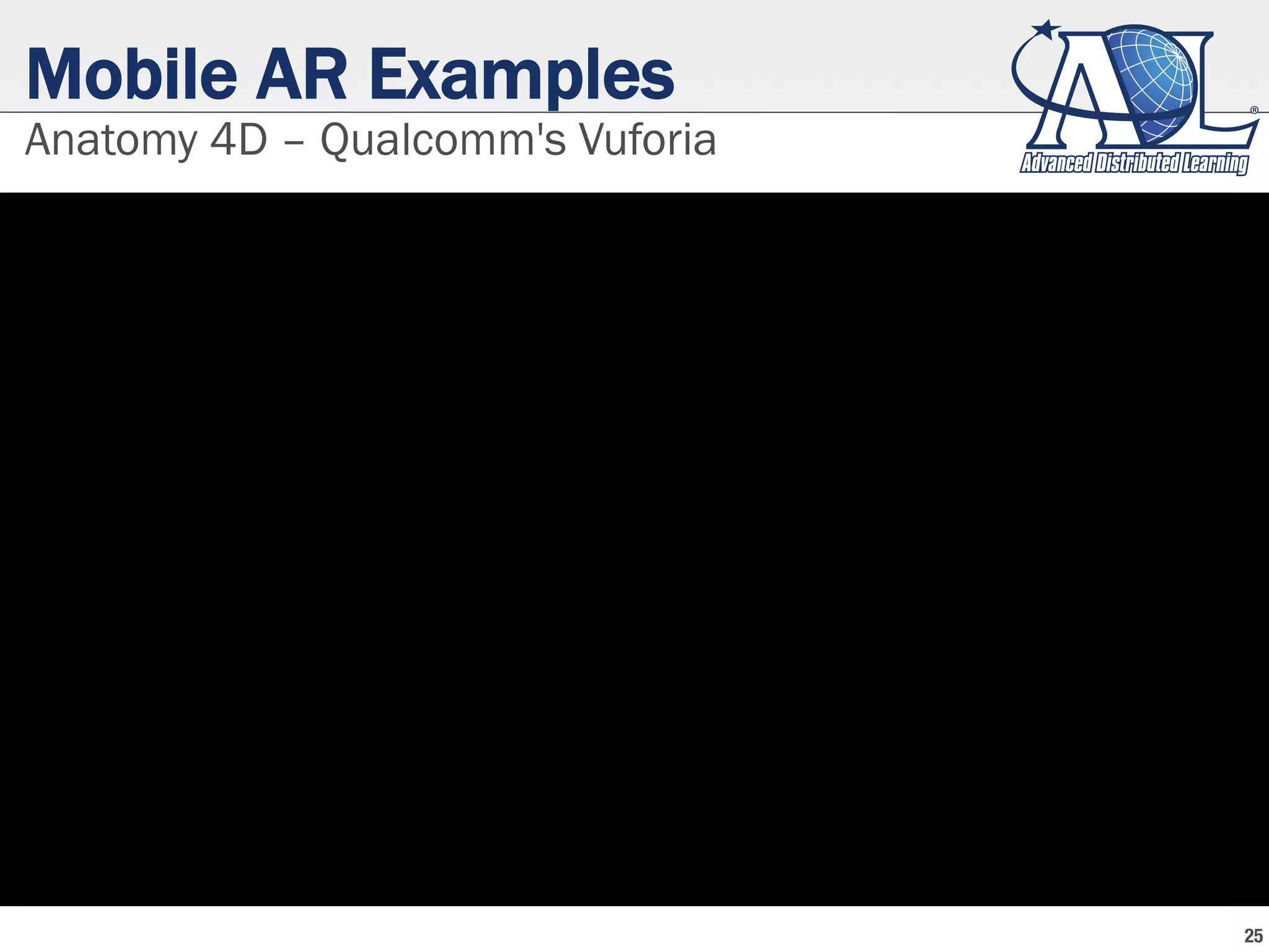 Mobile AR Examples
Anatomy 4D – Qualcomm's Vuforia
25
 