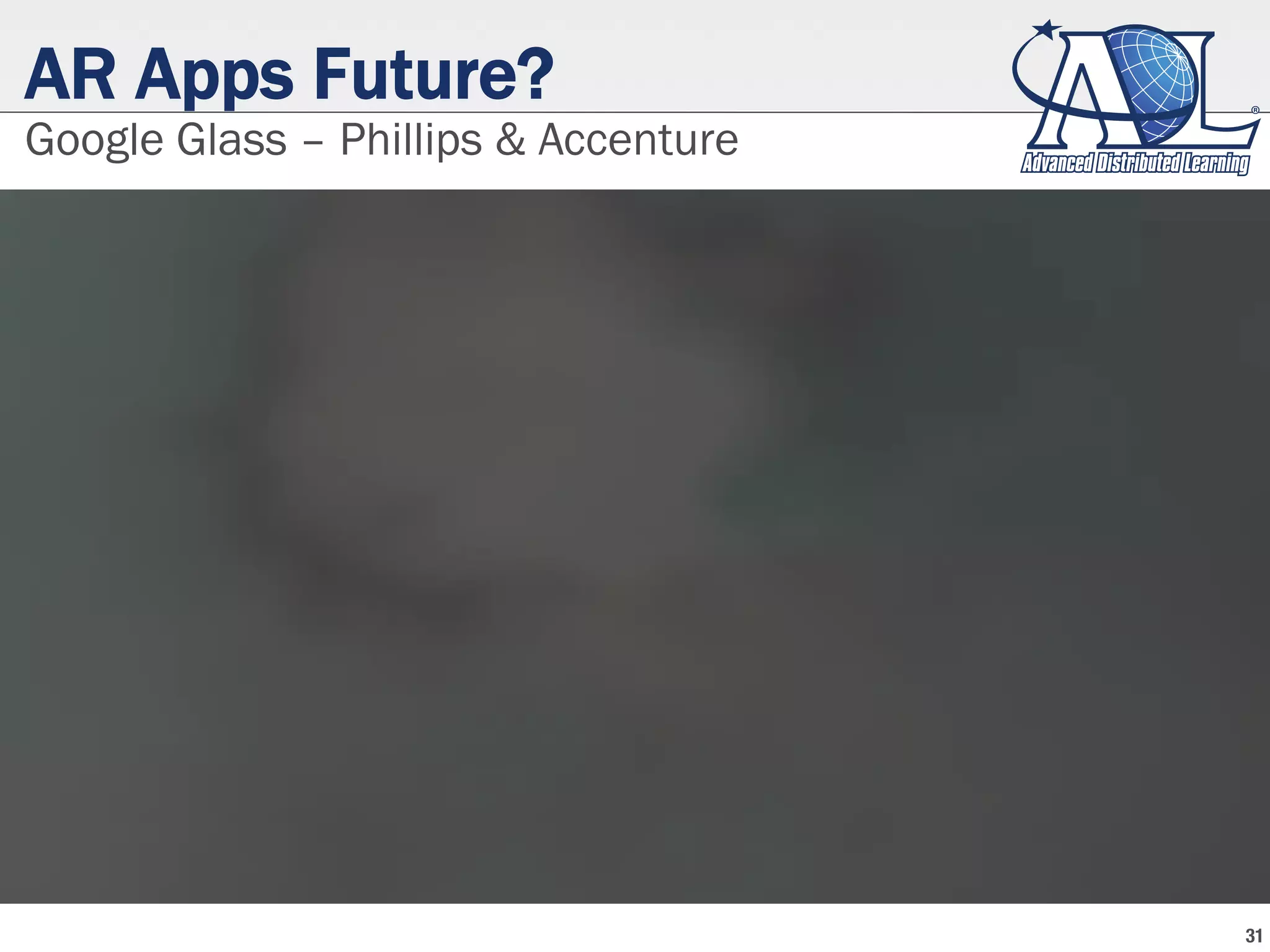 AR Apps Future?
Google Glass – Phillips & Accenture
31
 