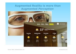 Augmented Reality is more than
                 Augmented Perception




Source: Nokia, hardworkingbee.com          strategiclabs 2011
 