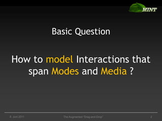 The Augmented “Drag-and-Drop”<br />2<br />1. Juni 2011<br />Basic Question<br />How to model Interactions that span Modes ...