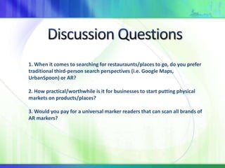 What are businesses doing with this?Examples:Nike ‘T90’ football boot launch in Hong Kong, Q3 2008, McCann Erickson Hong Kong and The Hyperfactory. Fanta‘Play’ tennis game in Europe, Q1 2009, Ogilvy UK and The Hyperfactory. The Ford Ka launch in Europe, Q1 2009, Wunderman. WWF China, Q2 2009, BBH China and Qdero. 