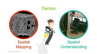 Demos
www.cameronvetter.com
Spatial
Mapping
Spatial
Understanding
 