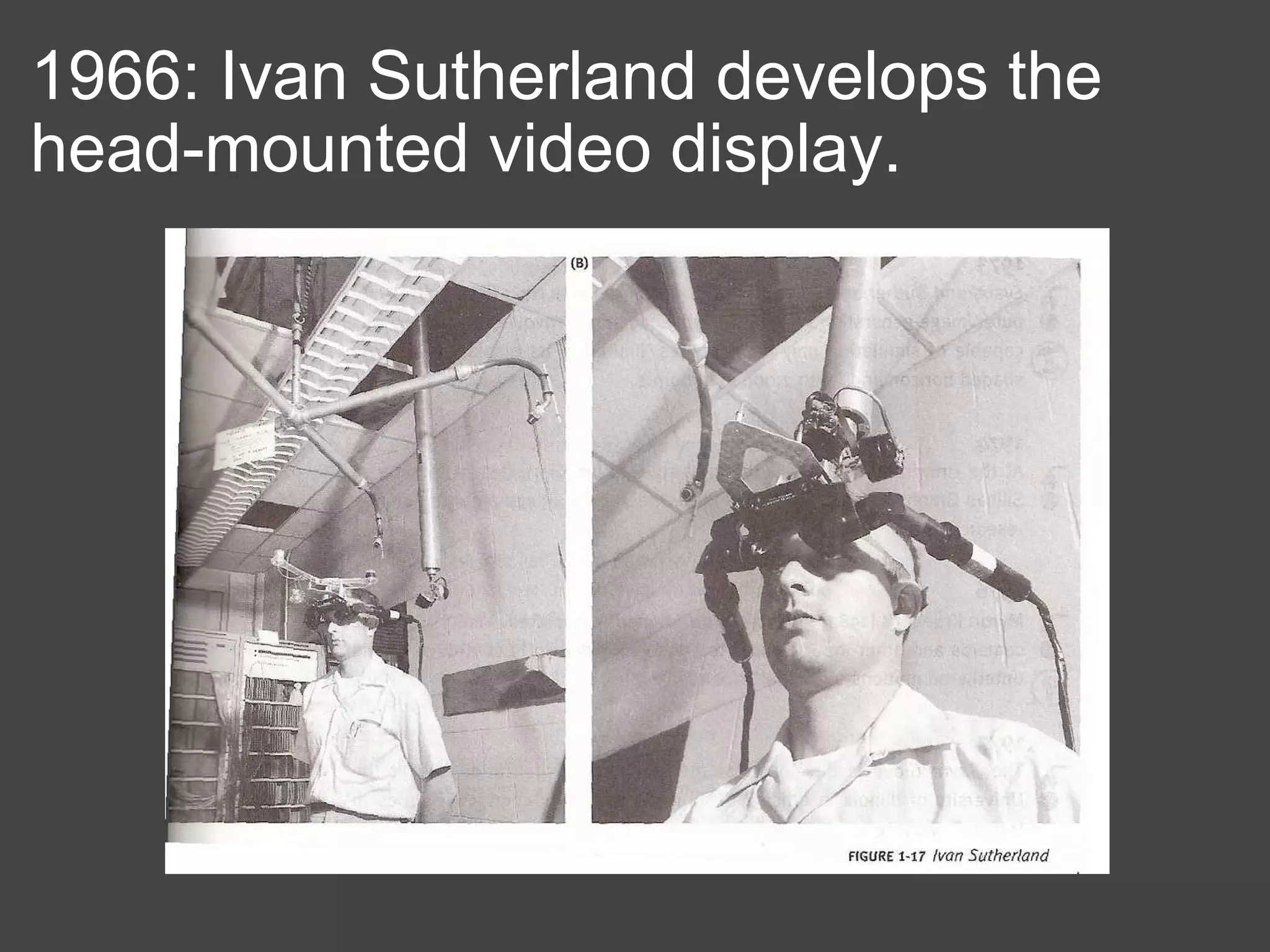 1966: Ivan Sutherland develops the head-mounted video display.  