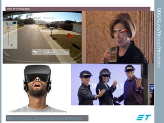 ODG/GLASS/OCULUS/HOLOLENSE
AR vs VR vs Holographic
http://video.cnbc.com/gallery/?video=3000485623
 