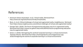Augmented reality and virtual reality in the library Webinar