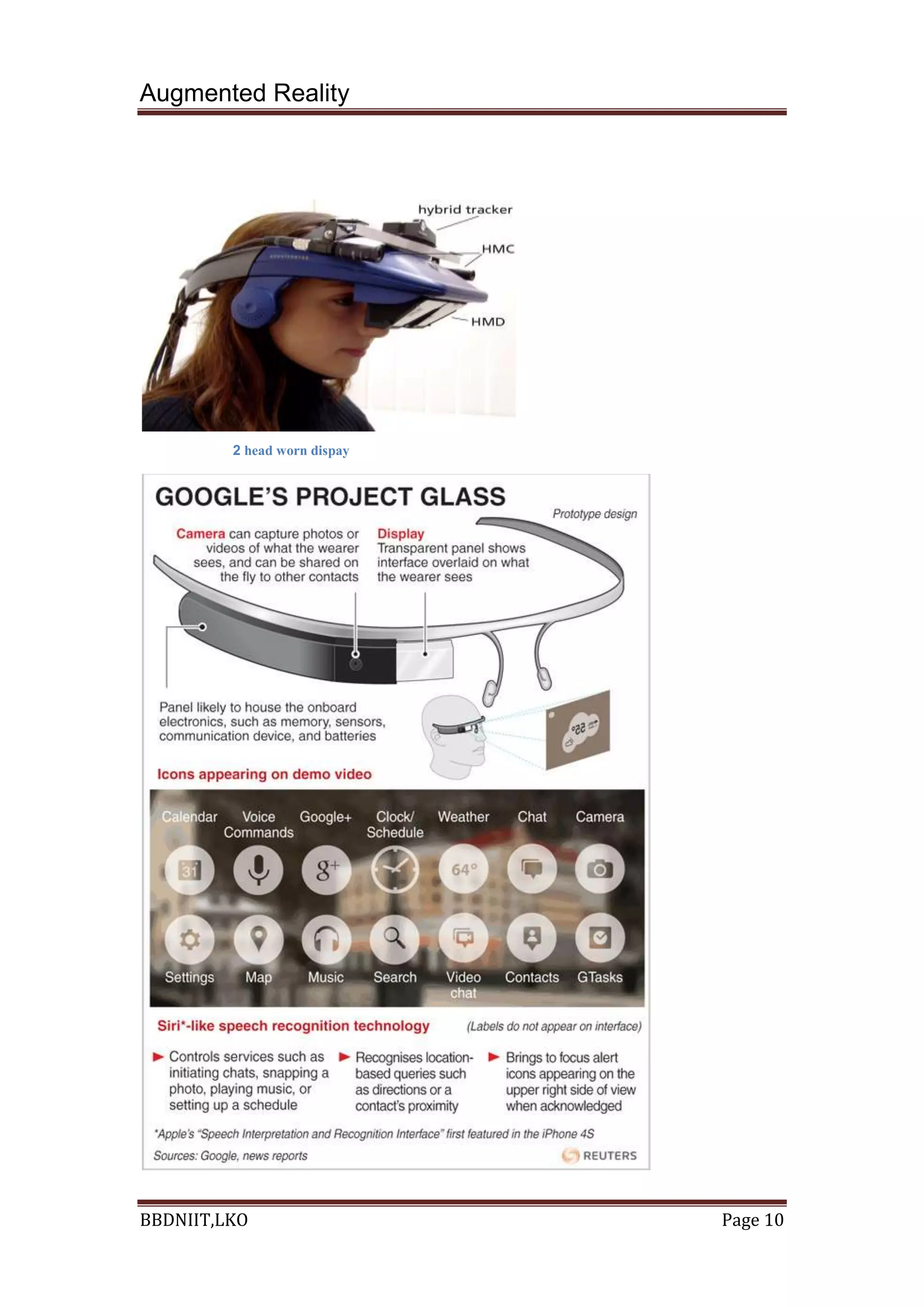 Augmented Reality
BBDNIIT,LKO Page 10
2 head worn dispay
 