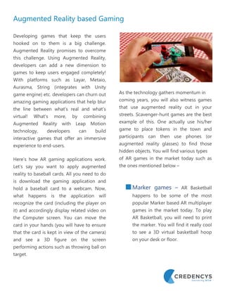 Augmented Reality Gaming | Augmented Reality Games | PDF