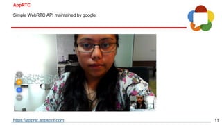 AppRTC
11
Simple WebRTC API maintained by google
https://apprtc.appspot.com
 