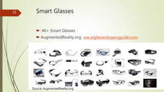 Smart Glasses
 40+ Smart Glasses
 AugmentedReality.org ww.arglassesbuyersguide.com

Source: AugmentedReality.org
21
 
