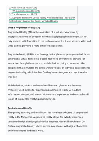 Vr Conclusion Augmented Reality vs Virtual Reality Which Will Shape the Future? | PDF