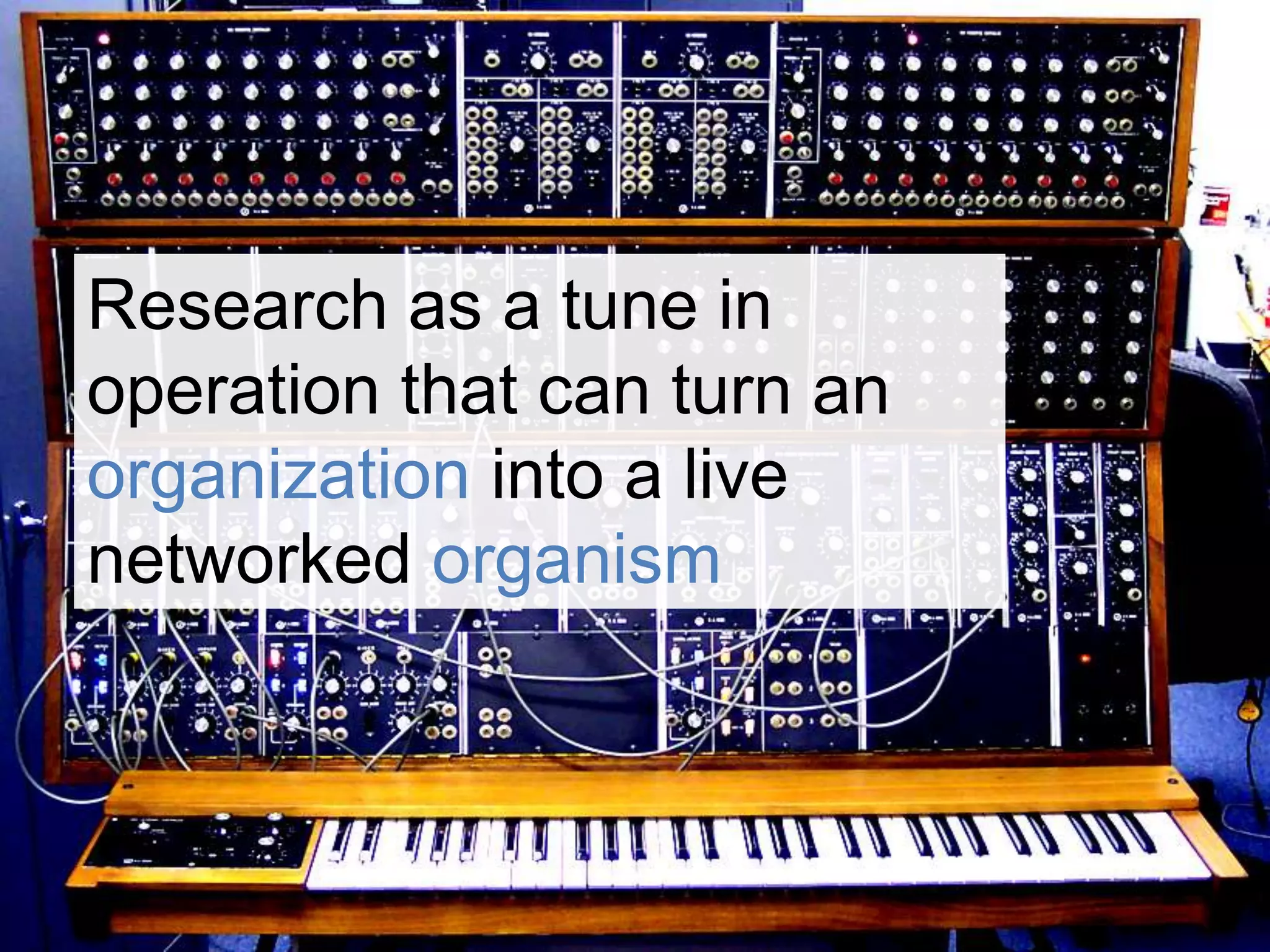 Research as a tune in operation that can turn an organization into a live networked organism