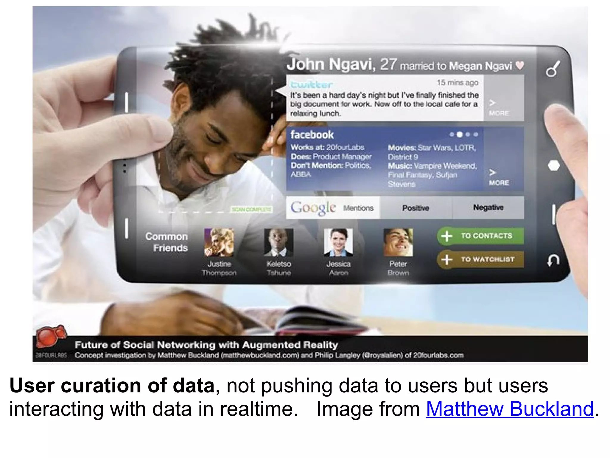 User curation of data , not pushing data to users but users interacting with data in realtime.   Image from  Matthew Buckland . 