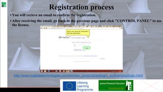 Registration process
• You will recieve an email to confirm the registration.
• After receiving the email, go back to the previous page and click "CONTROL PANEL" to use
the license.

http://www.inglobetechnologies.com/en/new_products/arplugin_su/licensing/login.html

 