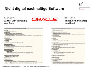 Augmented Reality, Smart Cities – Quo Vadis, Digitalisierung24. November 2016 19
Nicht digital nachhaltige Software
24.11.2016
49 Mio. CHF freihändig
vom Bund
07.04.2016
32 Mio. CHF freihändig
vom Bund
Quelle: https://www.simap.ch Link: http://www.beschaffungsstatistik.ch
 